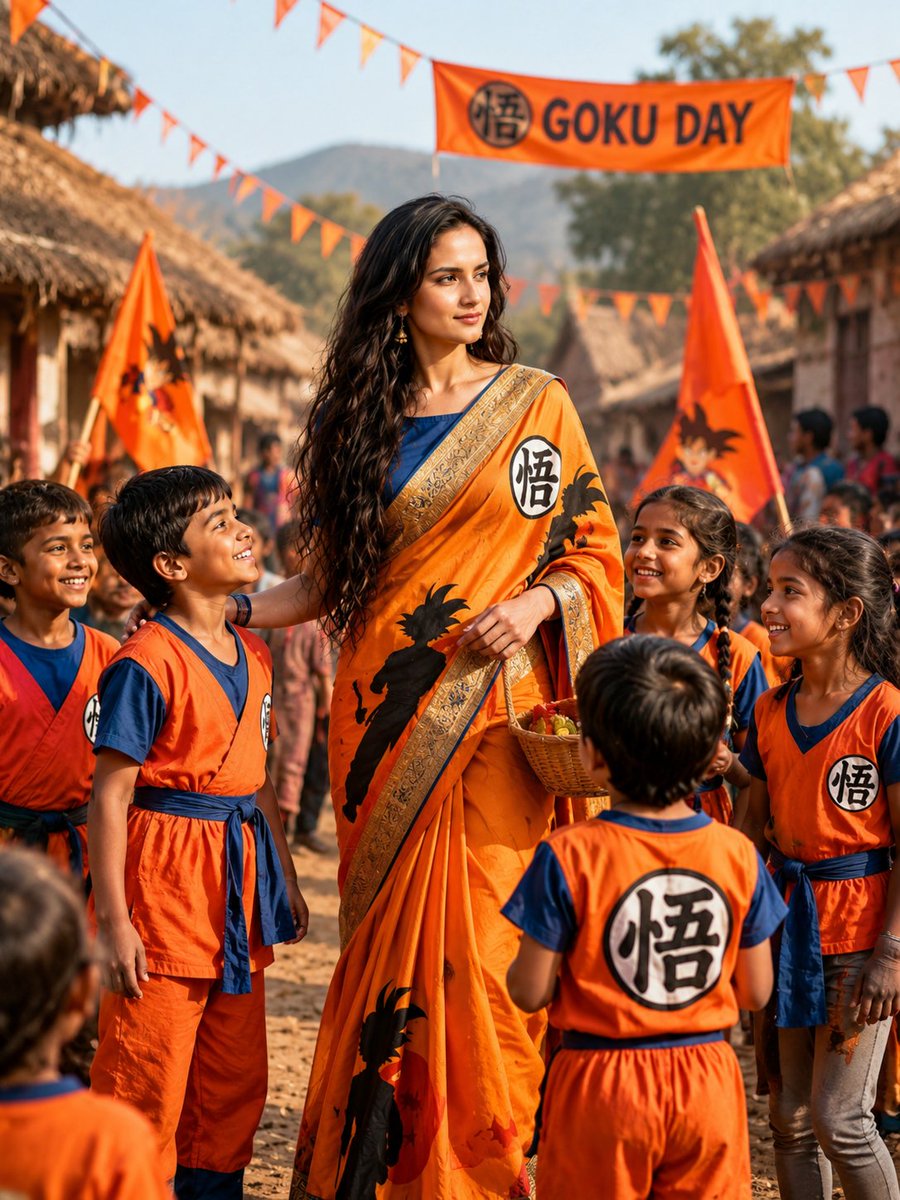 Goku-Inspired Saree Village Celebration - AI image template preview