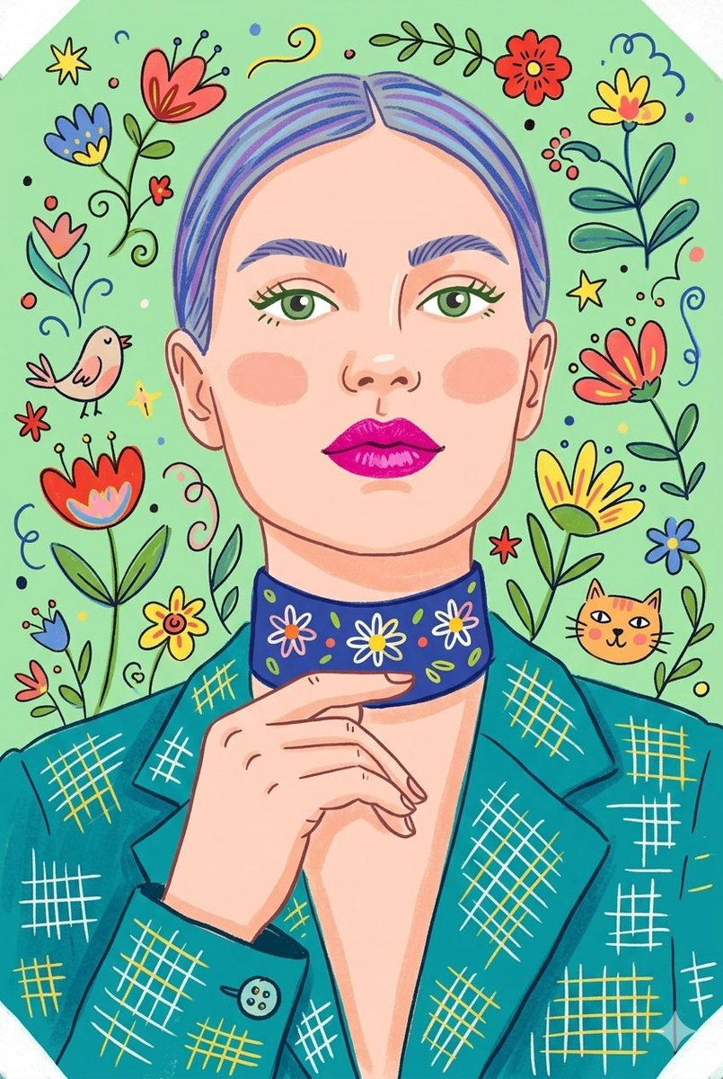 Whimsical Folk-Art Illustration Scene - AI image template preview