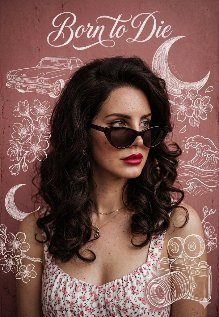 Vintage Born To Die Portrait with Chalk Doodles - AI image template preview