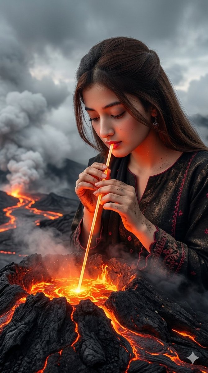 Lava Drinking Volcano Portrait - AI image template preview