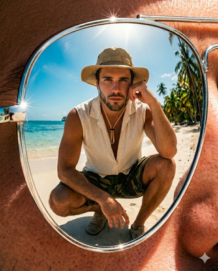 Tropical Beach Reflection in Sunglasses - AI image template preview