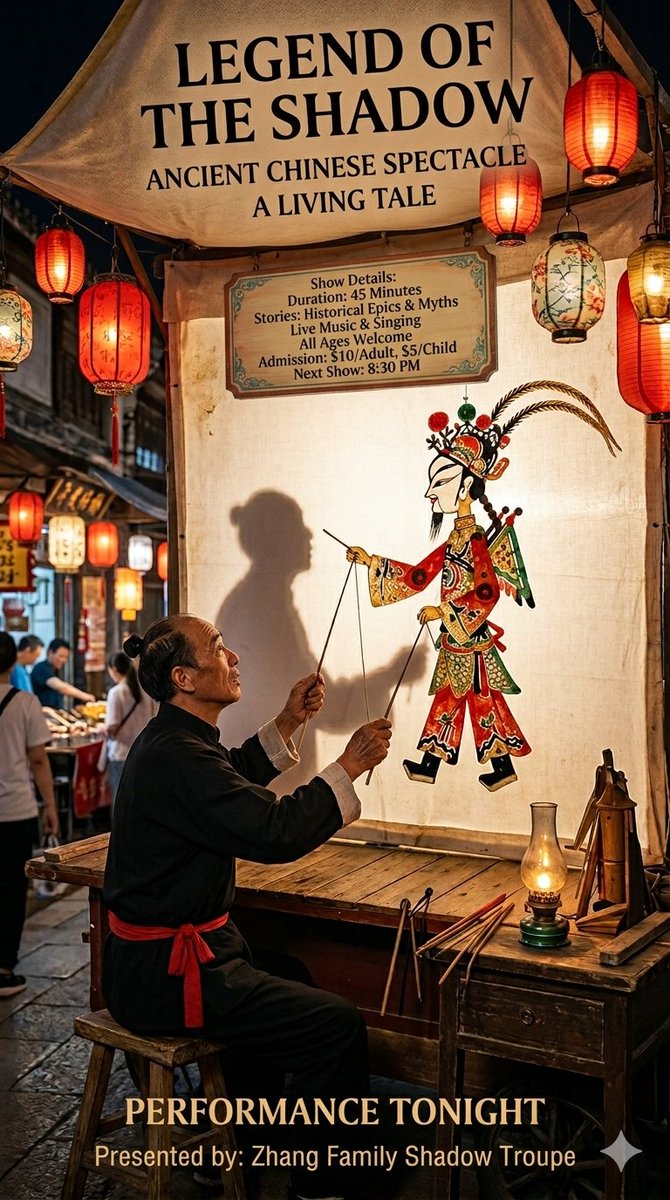 Traditional Shadow Puppet Performance - AI image template preview