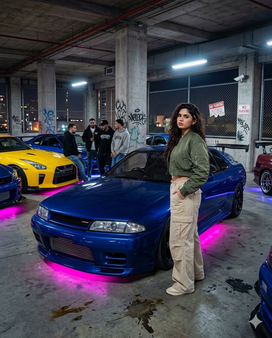 Cinematic Urban Car Meet Scene - AI image template preview