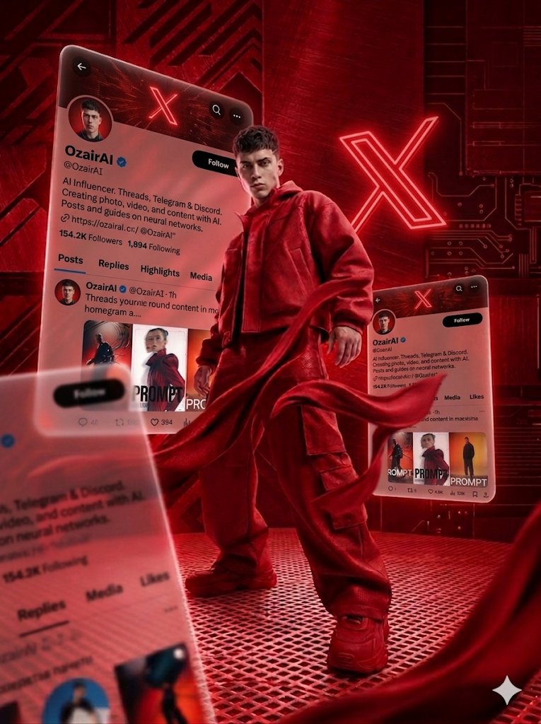 Crimson Tech-wear Aesthetic Portrait - AI image template preview