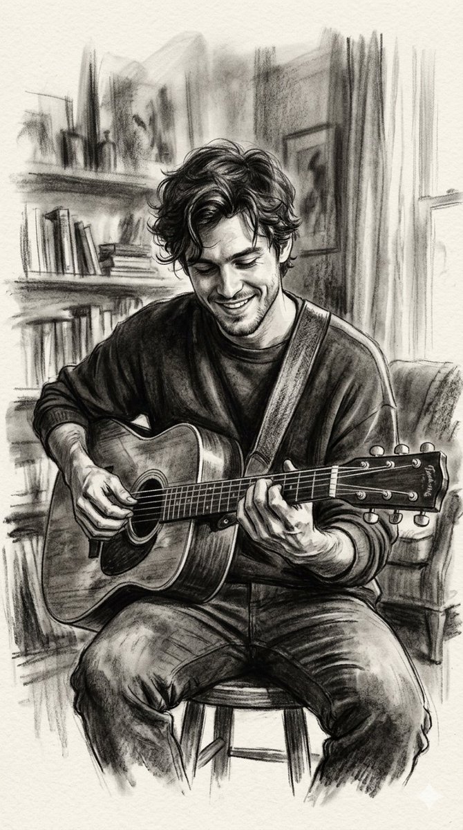 Charcoal Portrait of Guitarist - AI image template preview