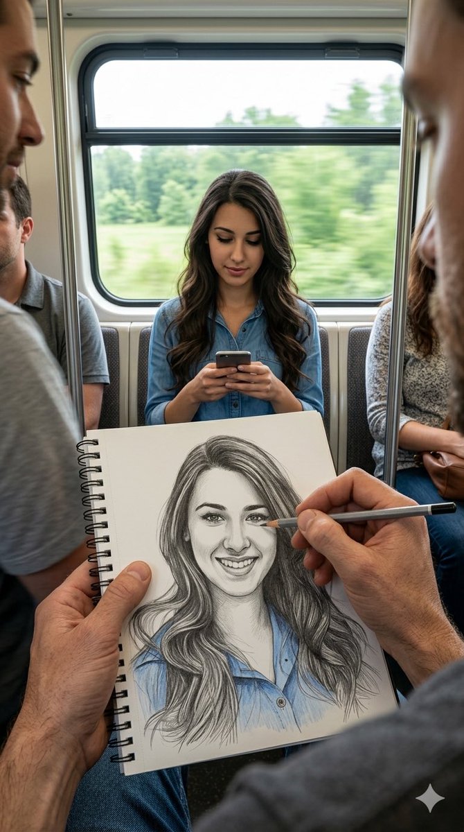 Subway artist sketching perspective - AI image template preview