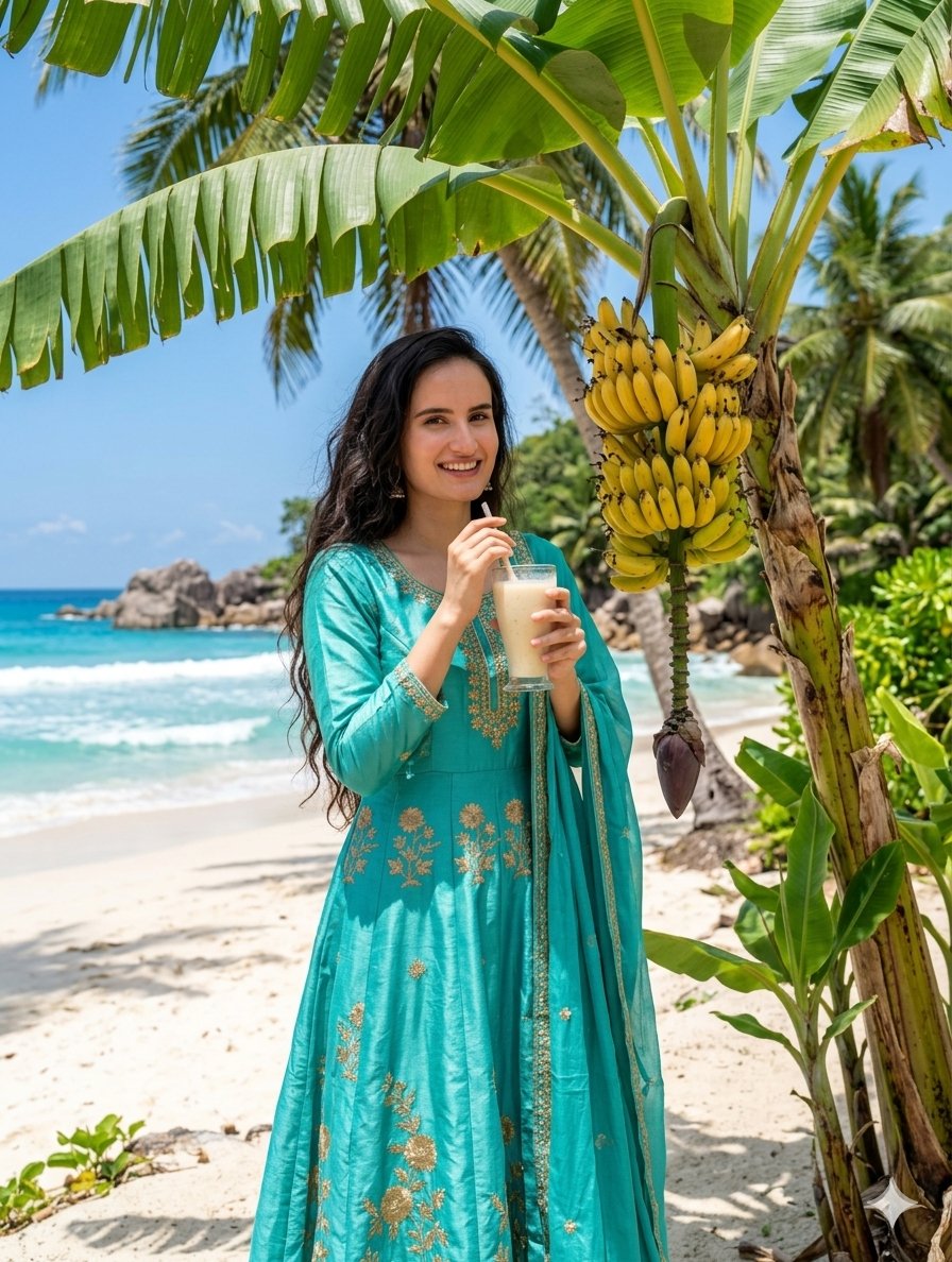 Indian Woman Drinking Banana Milkshake - AI image template preview