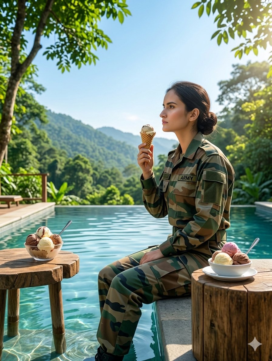 Indian Army Soldier at Infinity Pool - AI image template preview