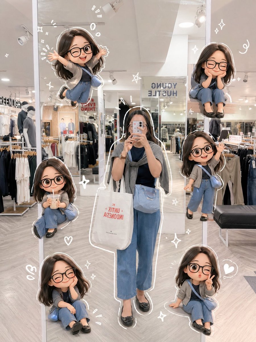 Chibi Mirror Selfie with Kawaii Doodles - AI image template preview