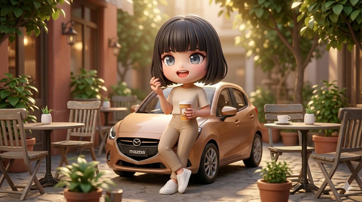 3D Stylized Woman with Mazda Hatchback - AI image template preview