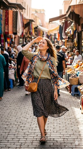 Lifestyle Portrait in Moroccan Souk - AI image template preview