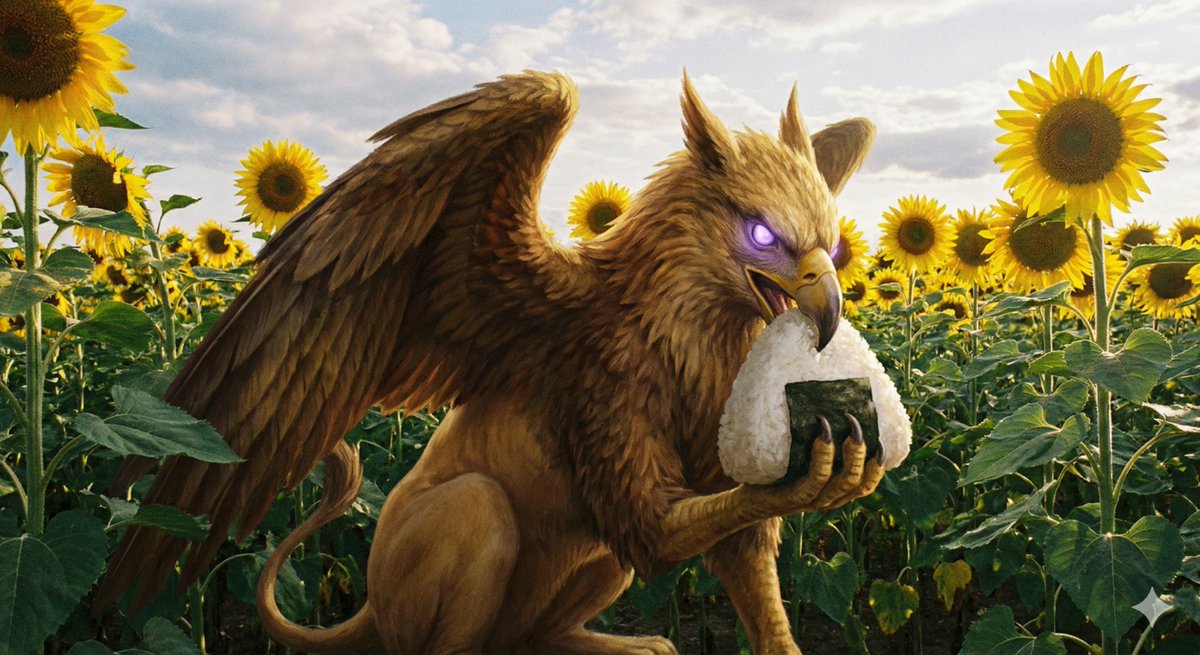 Rice Ball Gryphon in Sunflower Field - AI image template preview