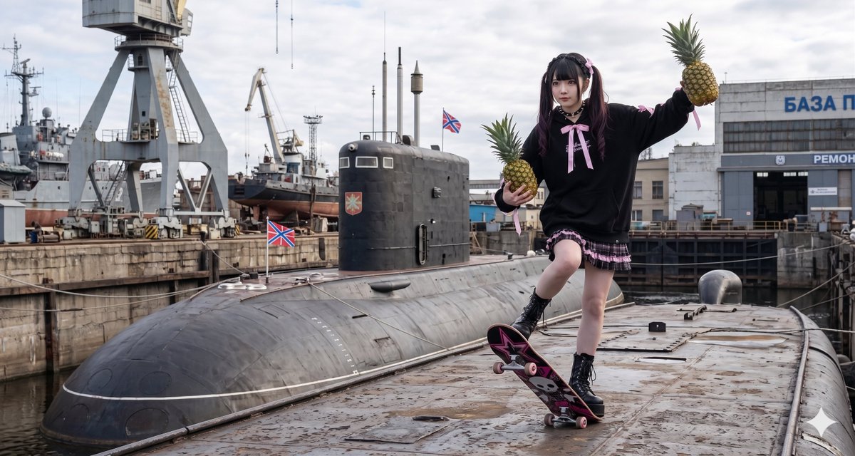 Submarine Base and Jirai-kei Girl - AI image template preview