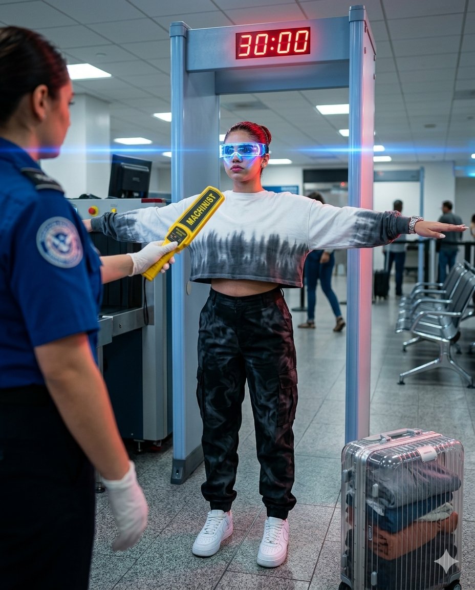 Cyberpunk Airport Security Scene - AI image template preview