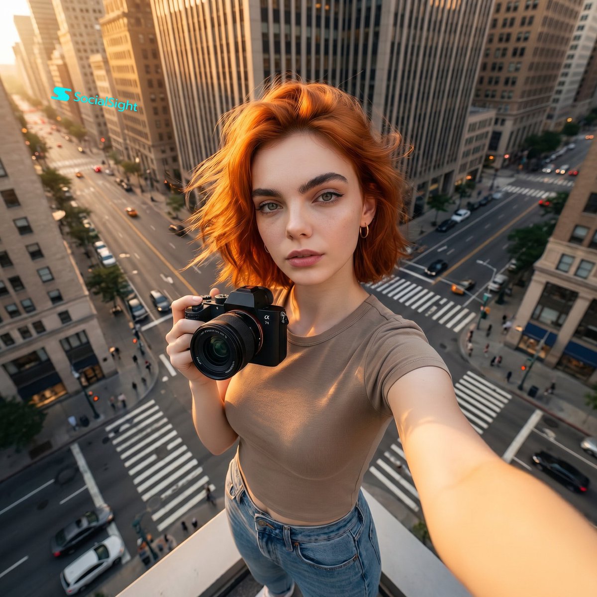 Dramatic Skyscraper Edge Selfie - AI image template preview