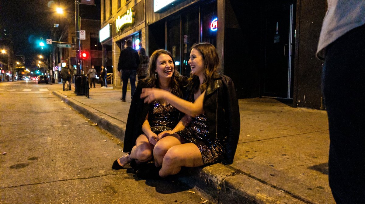 Candid Party Snapshot on Sidewalk - AI image template preview
