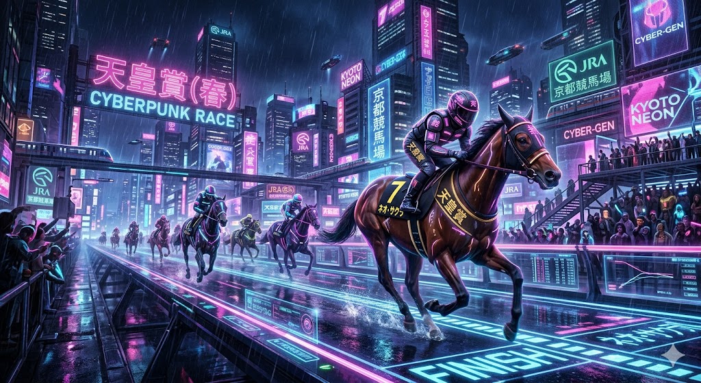 Cyberpunk Horse Racing Illustration - AI image template preview