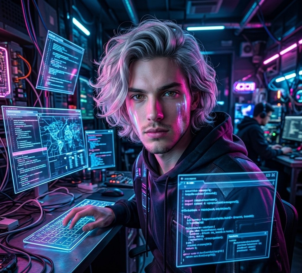 Cyberpunk Neon Hacker - AI image template preview