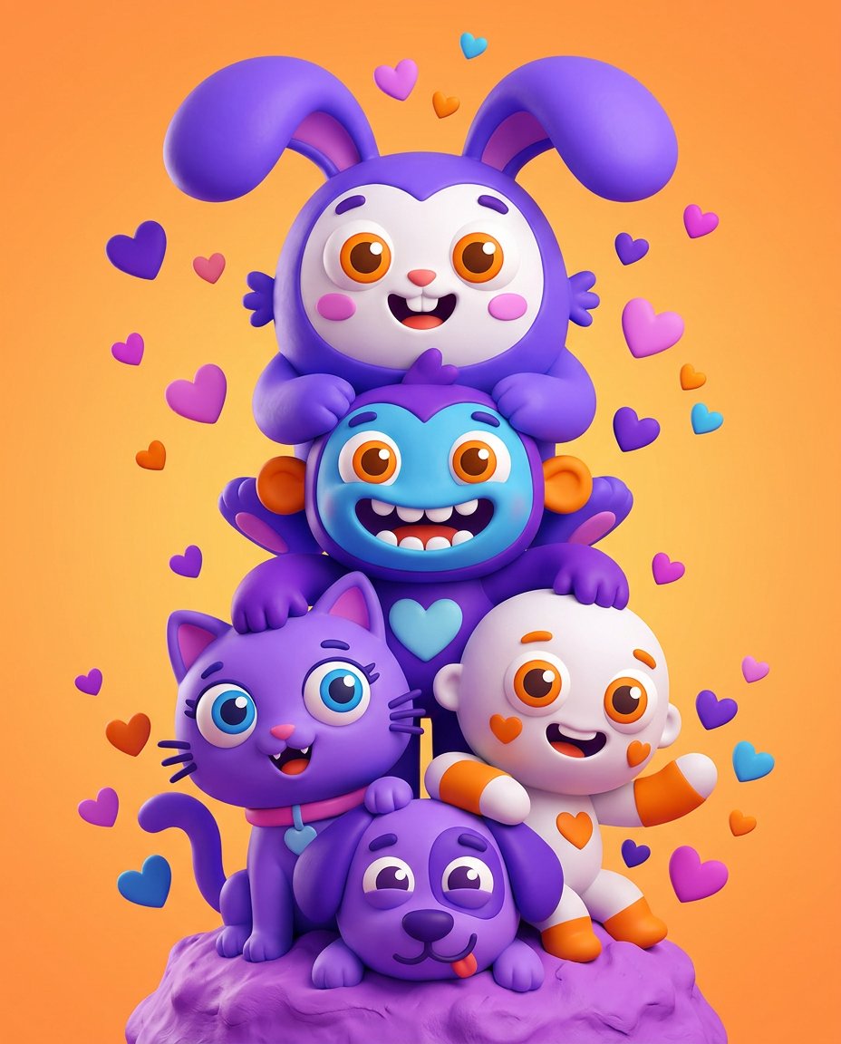 Vibrant 3D Cartoon Characters Stack - AI image template preview