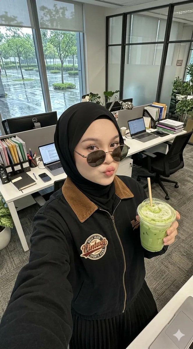 Modern Office Hijab Selfie - AI image template preview