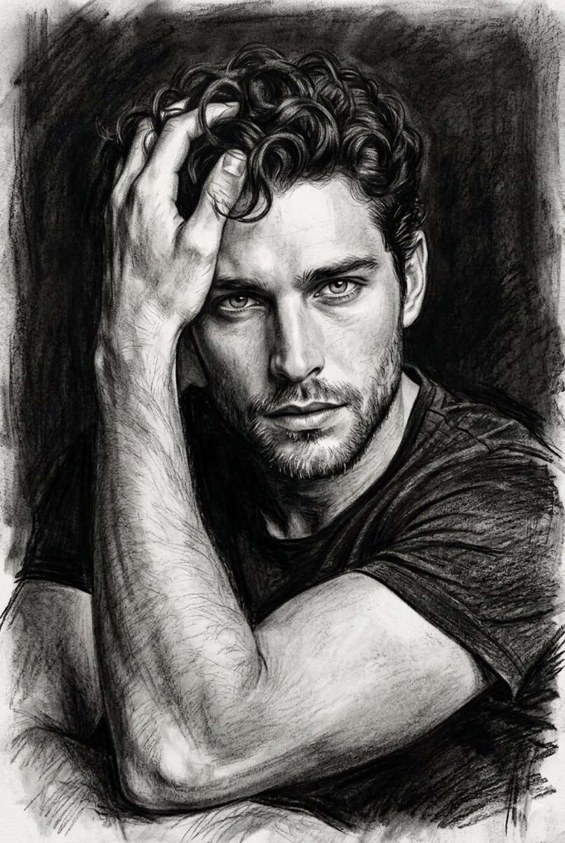 Hyper-Realistic Charcoal Pensive Portrait - AI image template preview