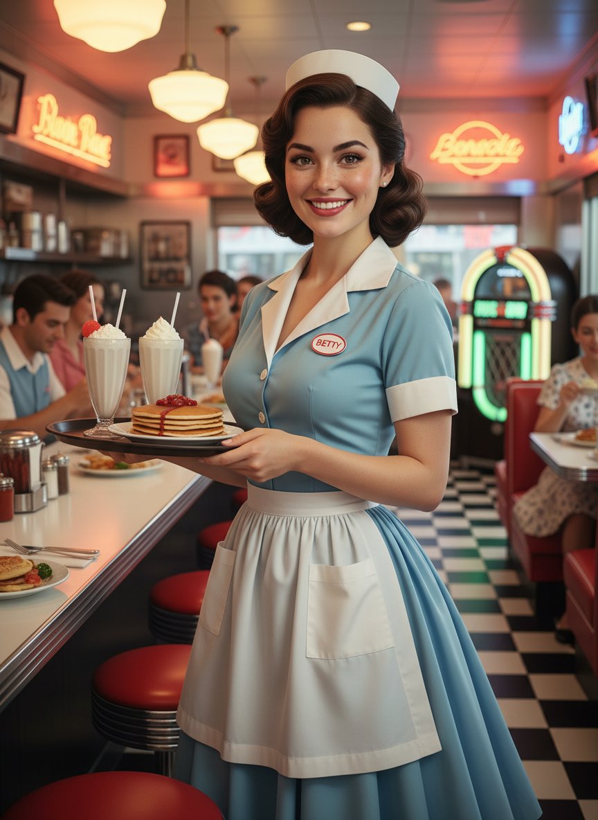 1950s American Diner Waitress - AI image template preview
