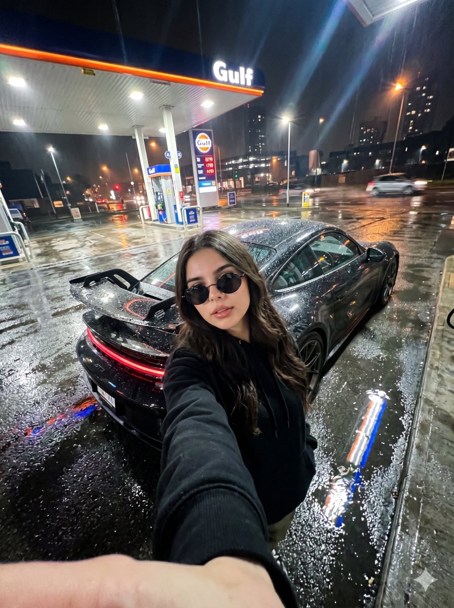 Urban Night Gas Station Portrait - AI image template preview