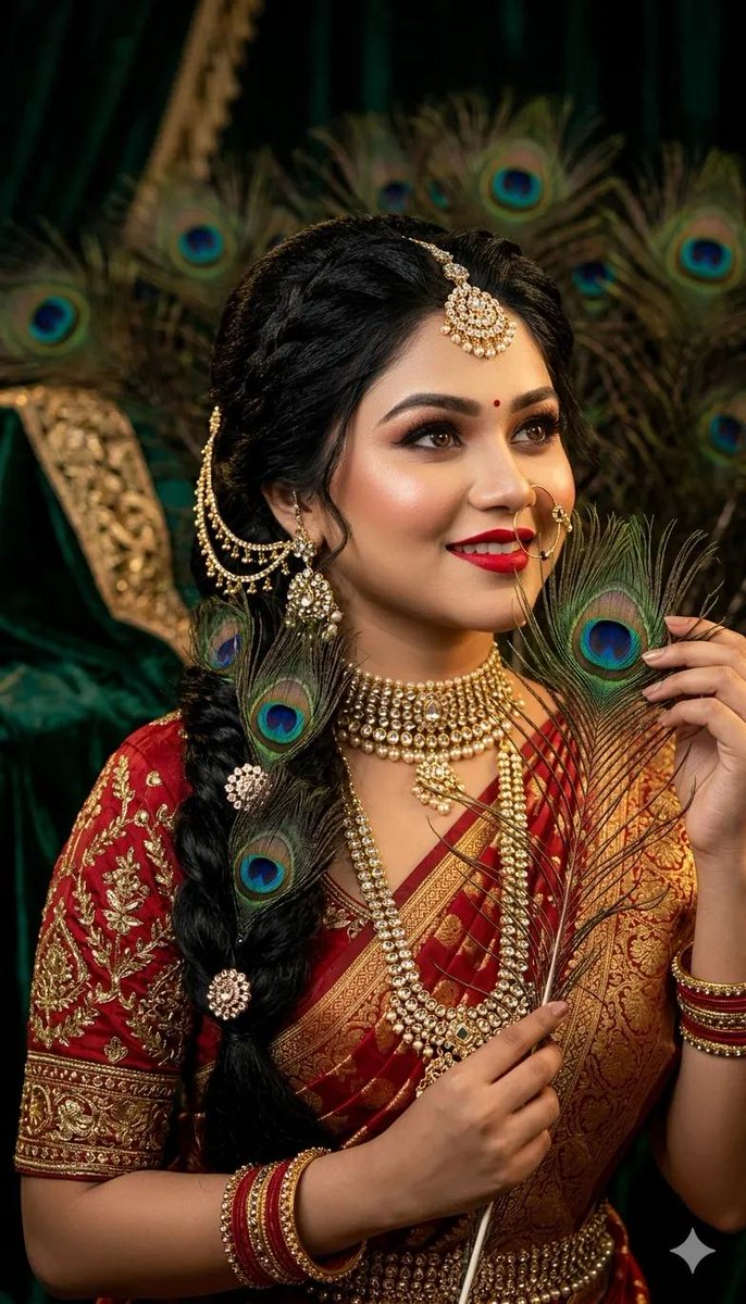 Indian Bridal Peacock Feather Portrait - AI image template preview