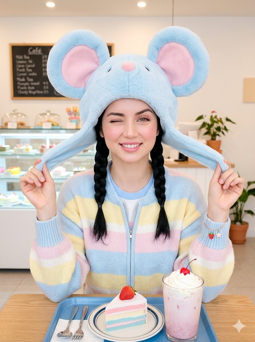 Kawaii Café Pigtails Portrait - AI image template preview