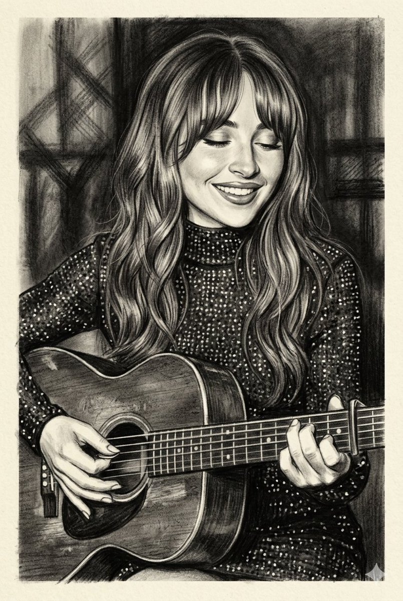 Charcoal Style Sequin Dress Guitarist - AI image template preview