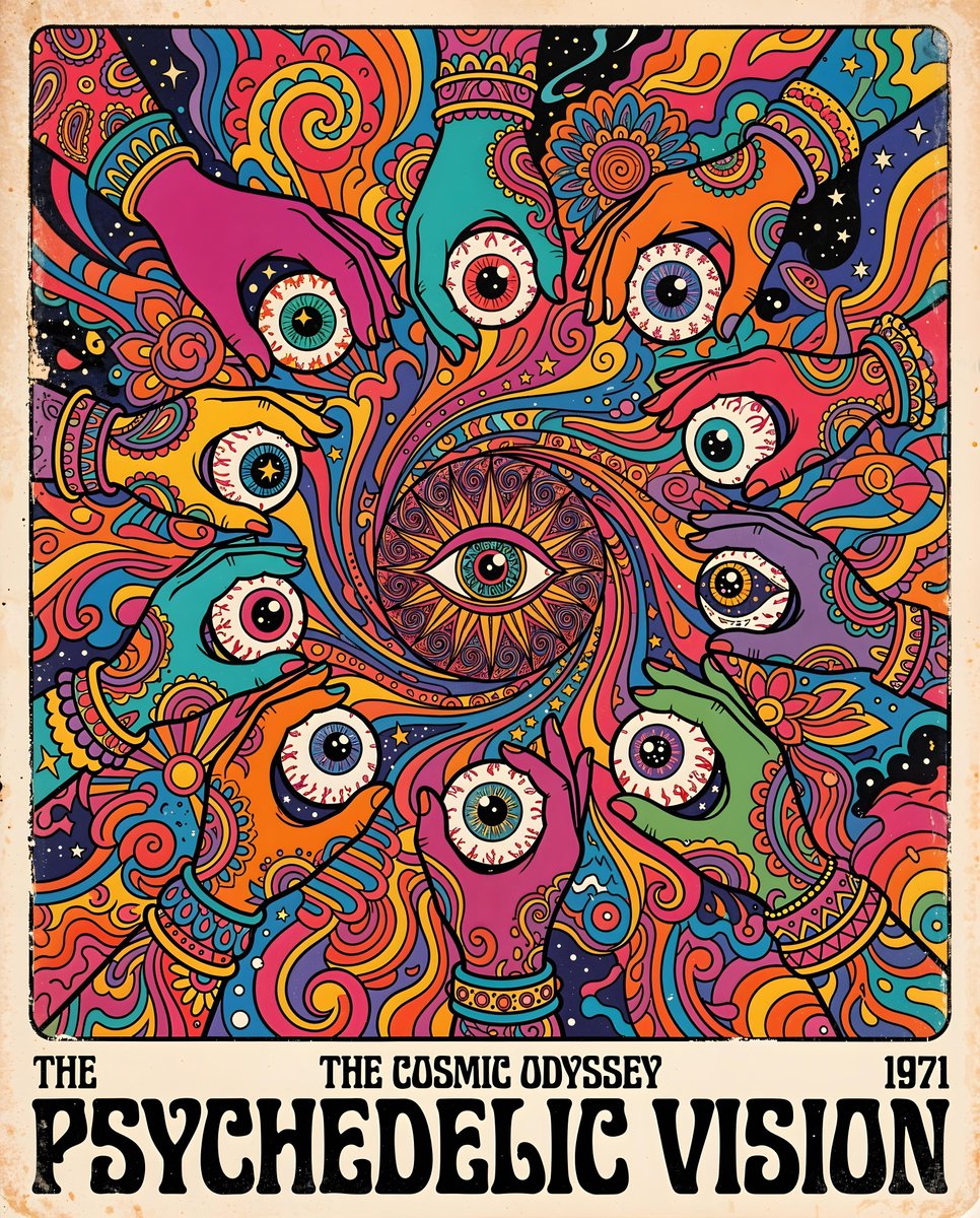 70s Psychedelic Hand Illustration - AI image template preview