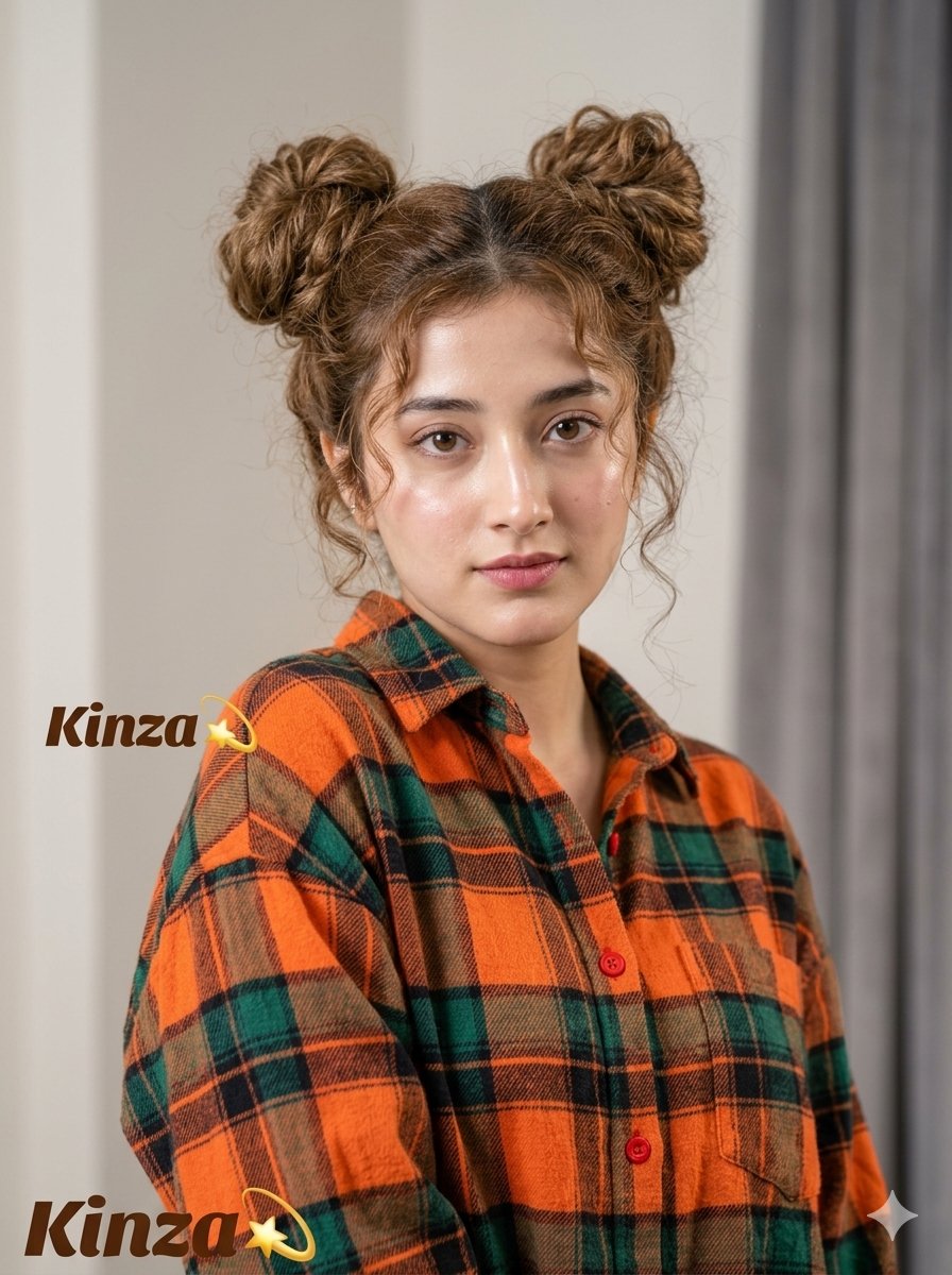 Playful Space Buns Portrait - AI image template preview