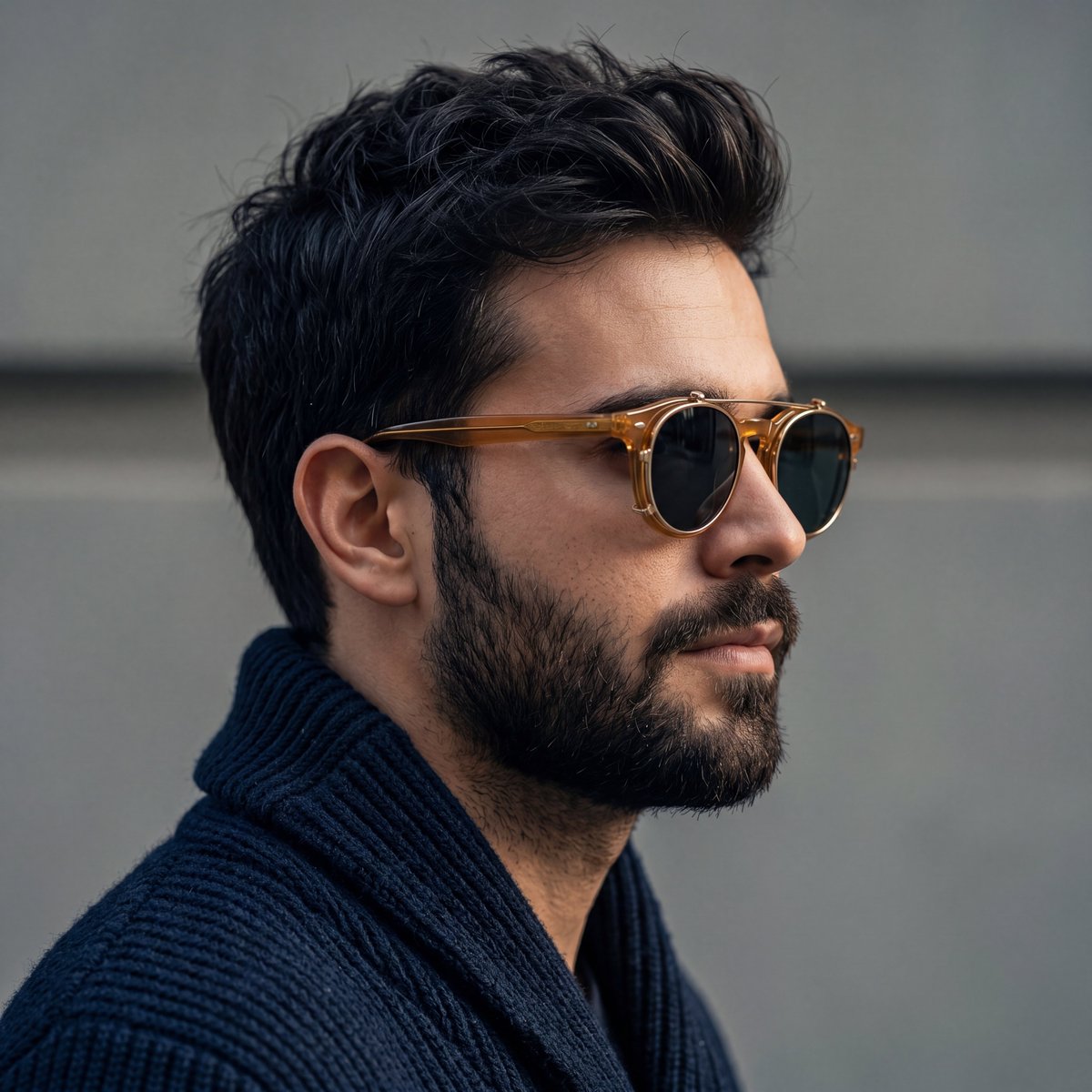 Rugged Side-Profile Portrait with Vintage Eyewear - AI image template preview