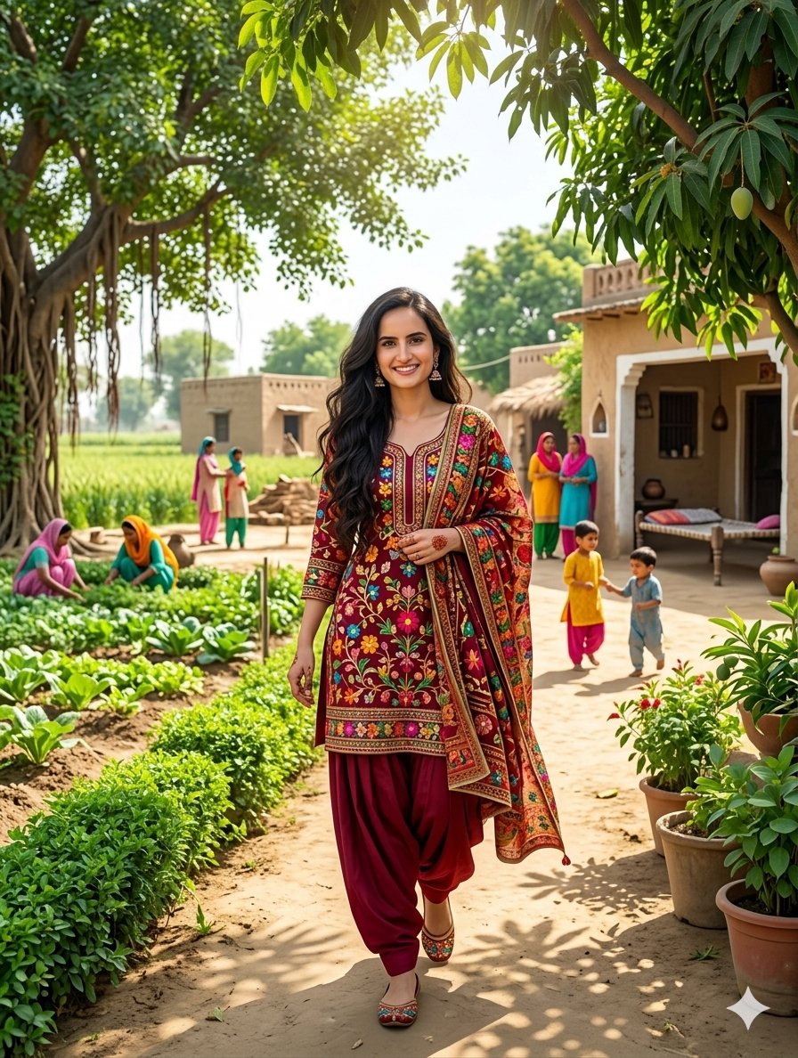South Asian Woman in Rural Punjab - AI image template preview