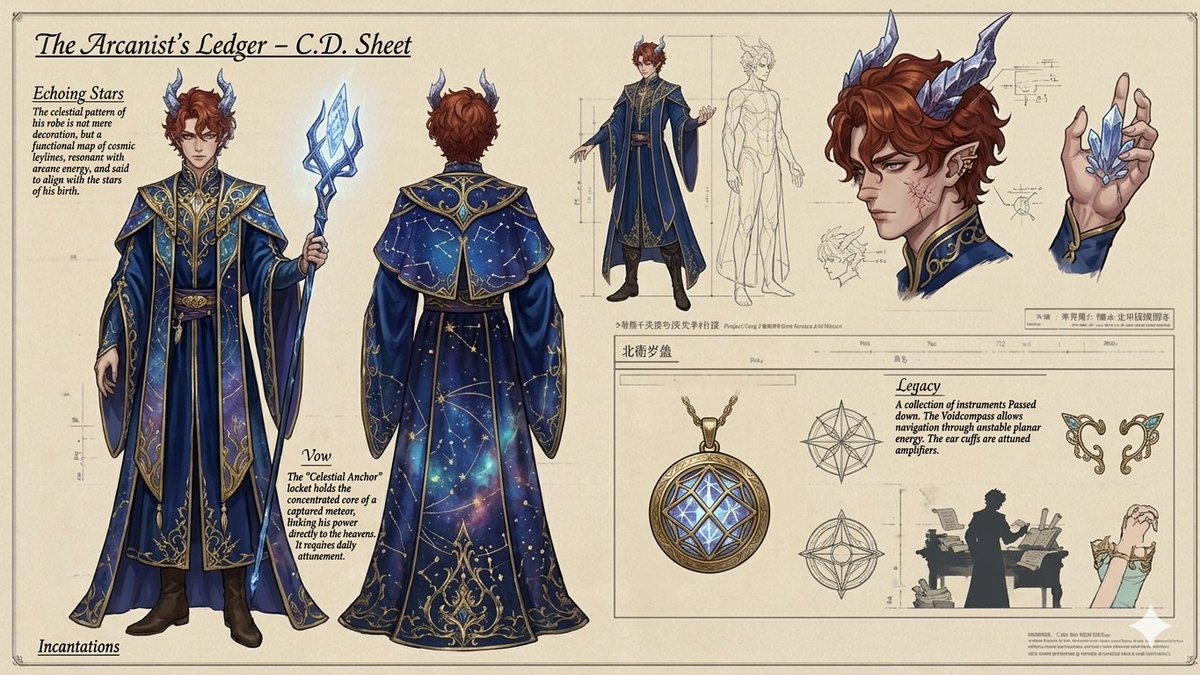 The Arcanist's Ledger Character Sheet - AI image template preview