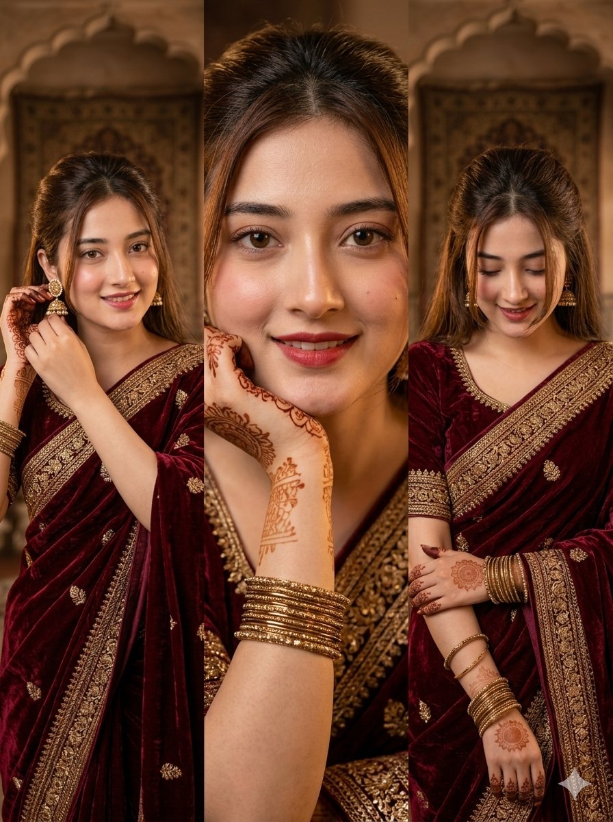 Traditional Indian Girl in Saree Portrait - AI image template preview