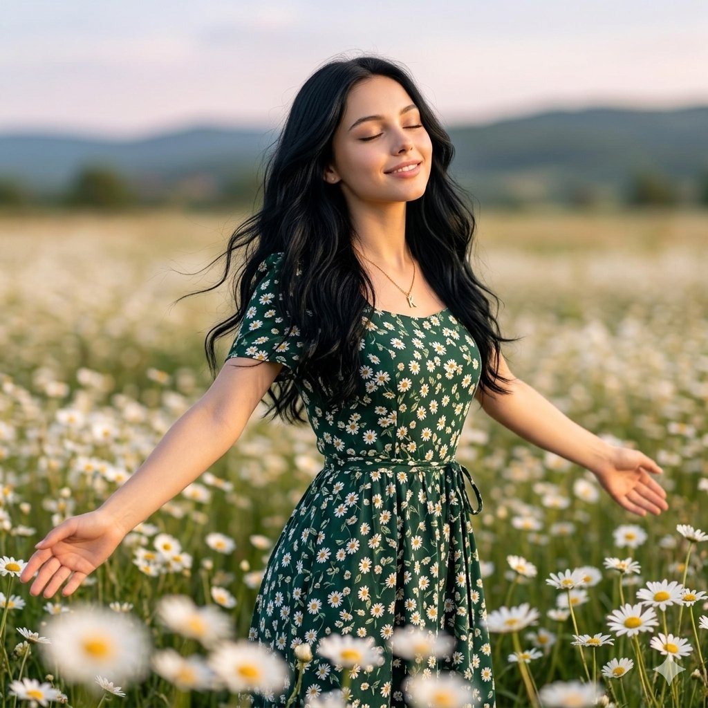 Cinematic Daisy Field Portrait - AI image template preview