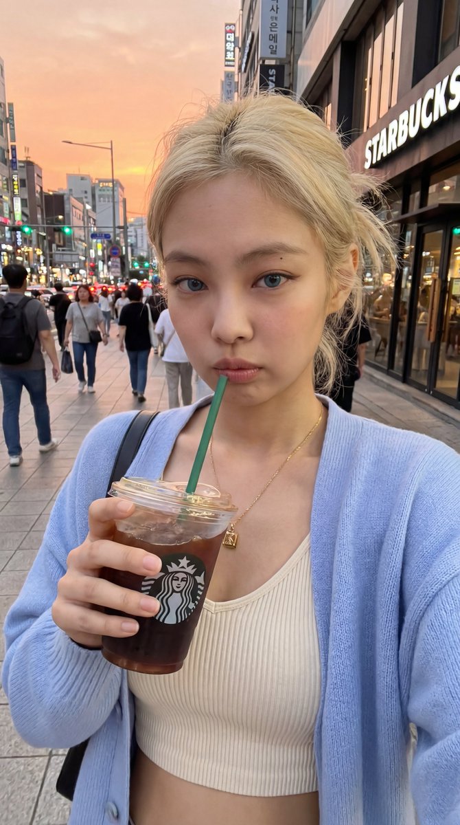 Seoul Street Sunset Selfie - AI image template preview