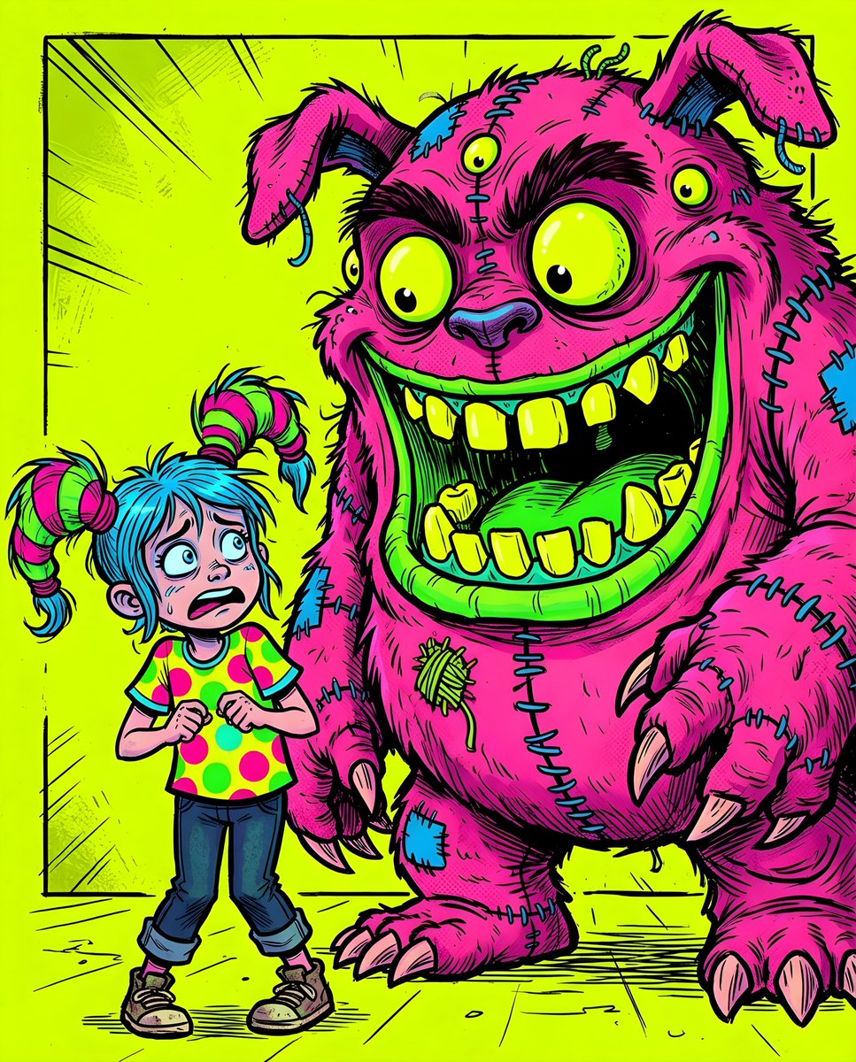 Fluorescent Comic Book Monster Encounter - AI image template preview