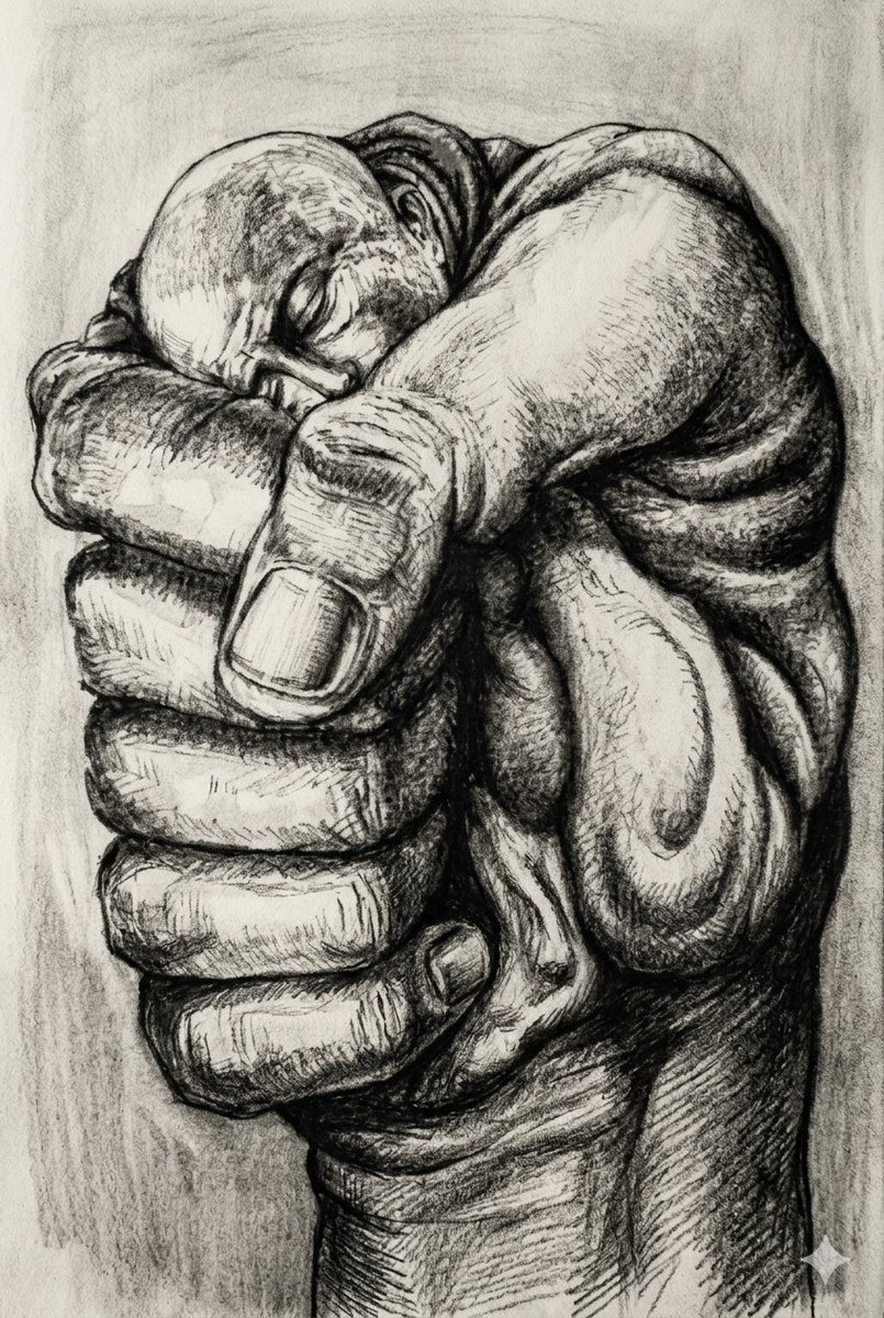 Surreal Charcoal Fist Sketch - AI image template preview