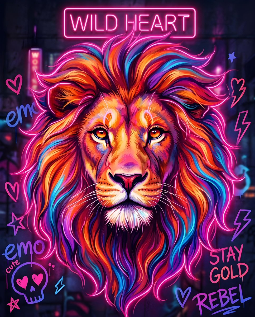 Vibrant Neon Majestic Lion - AI image template preview