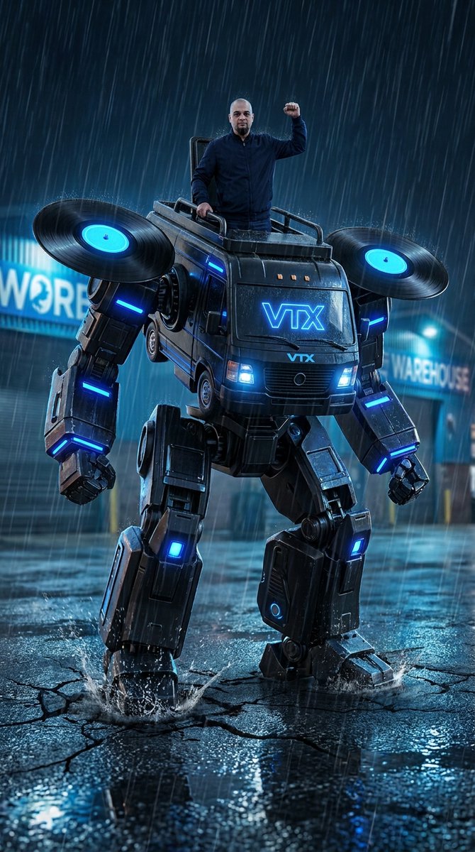 Humanoid Mecha Robot at Night - AI image template preview