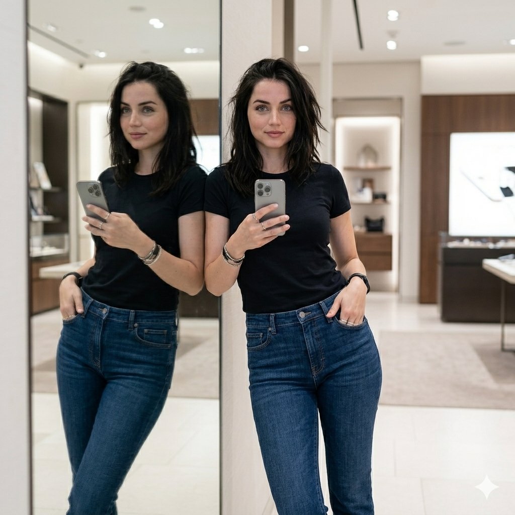 Showroom Mirror Selfie Fashion Portrait - AI image template preview