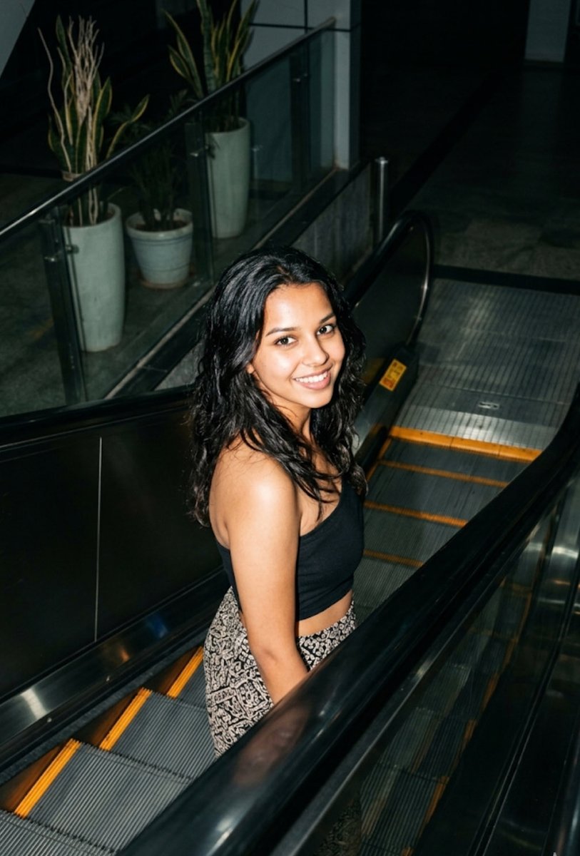Metro Escalator Urban Fashion Look - AI image template preview