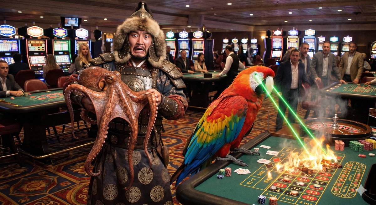 Surreal Casino vs Parrot Battle - AI image template preview