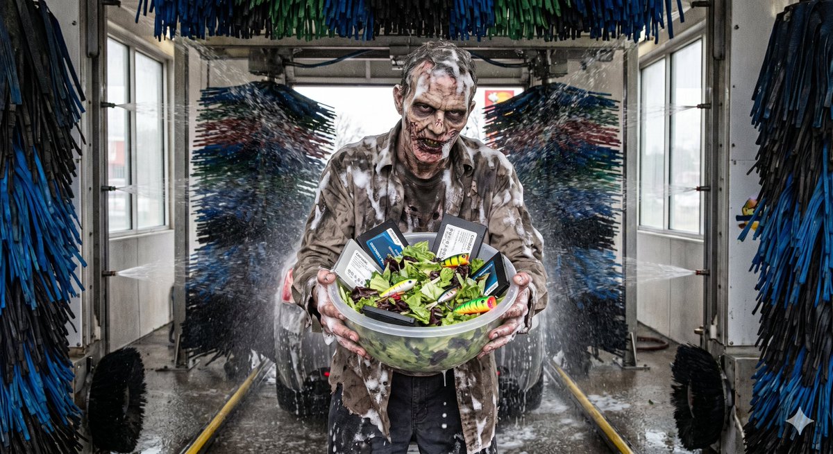 Bizarre Salad with Tech and Fishing Lures - AI image template preview