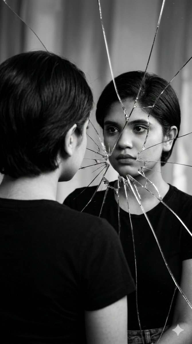 Broken Mirror Reflection Portrait - AI image template preview