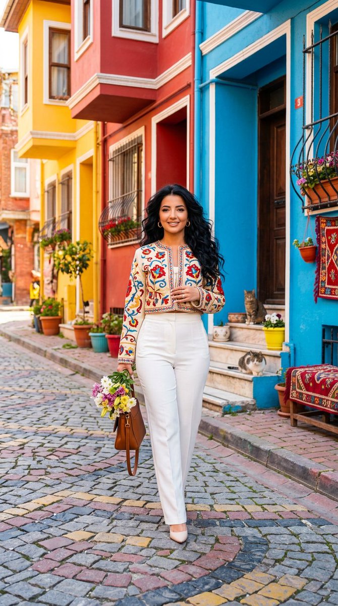 Balat Historic Street Spring Portrait - AI image template preview