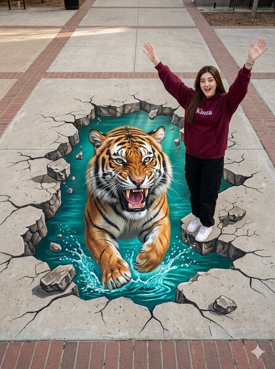 3D Tiger Street Art Illusion - AI image template preview