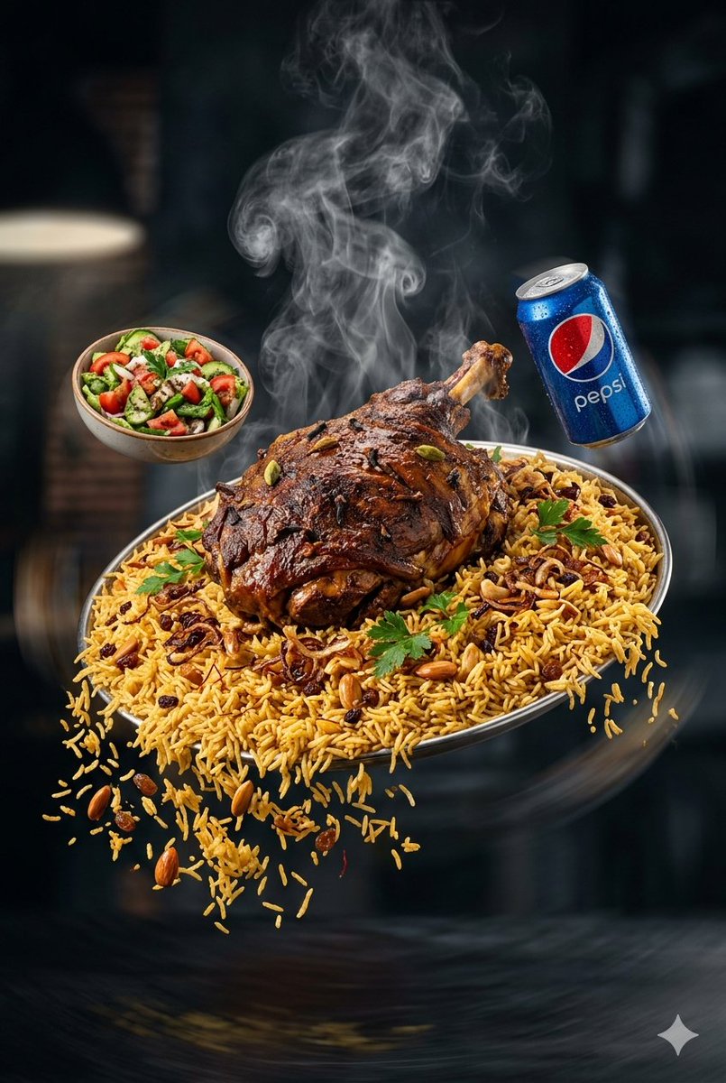 Surreal Food Ad: Saudi Lamb Kabsa - AI image template preview